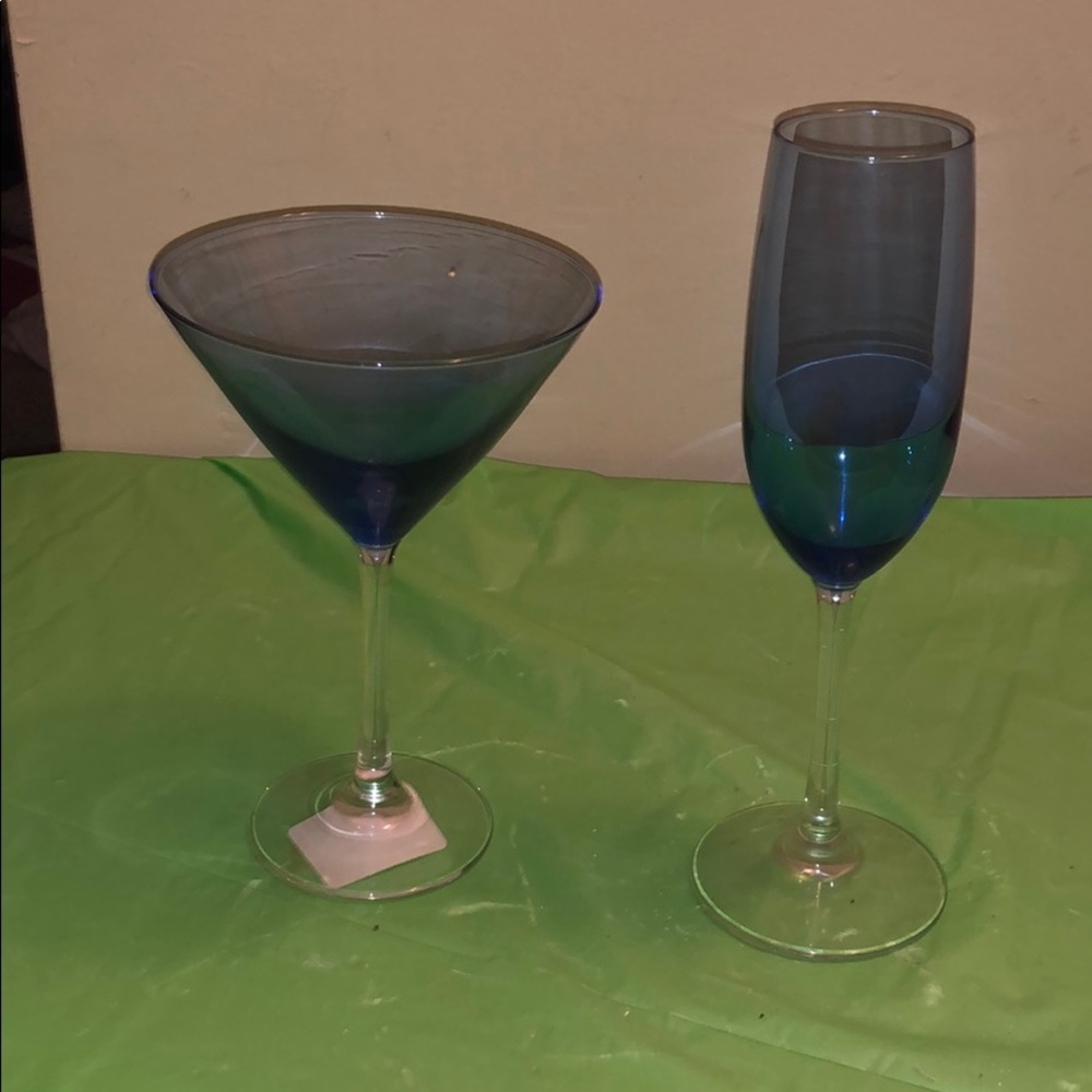 9 peice Blue Margarita Champagne Glass Set